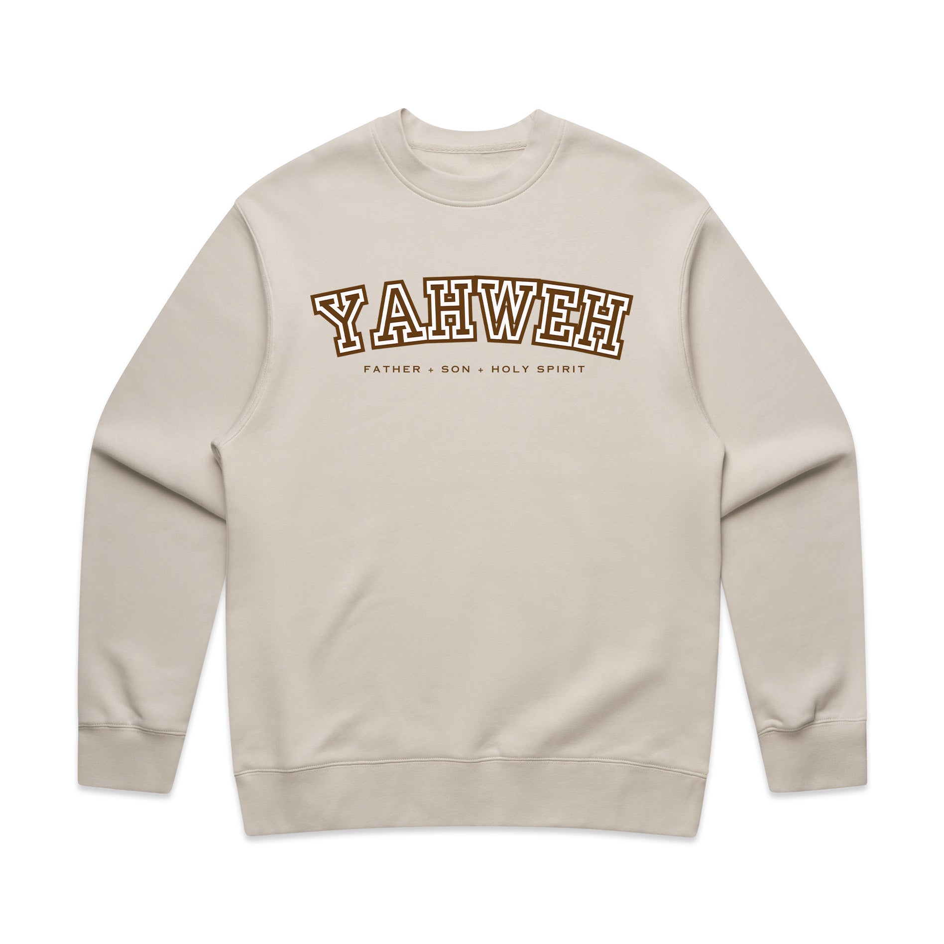 "YAHWEH" UNIVERSITY RELAXED CREWNECK - BROWN