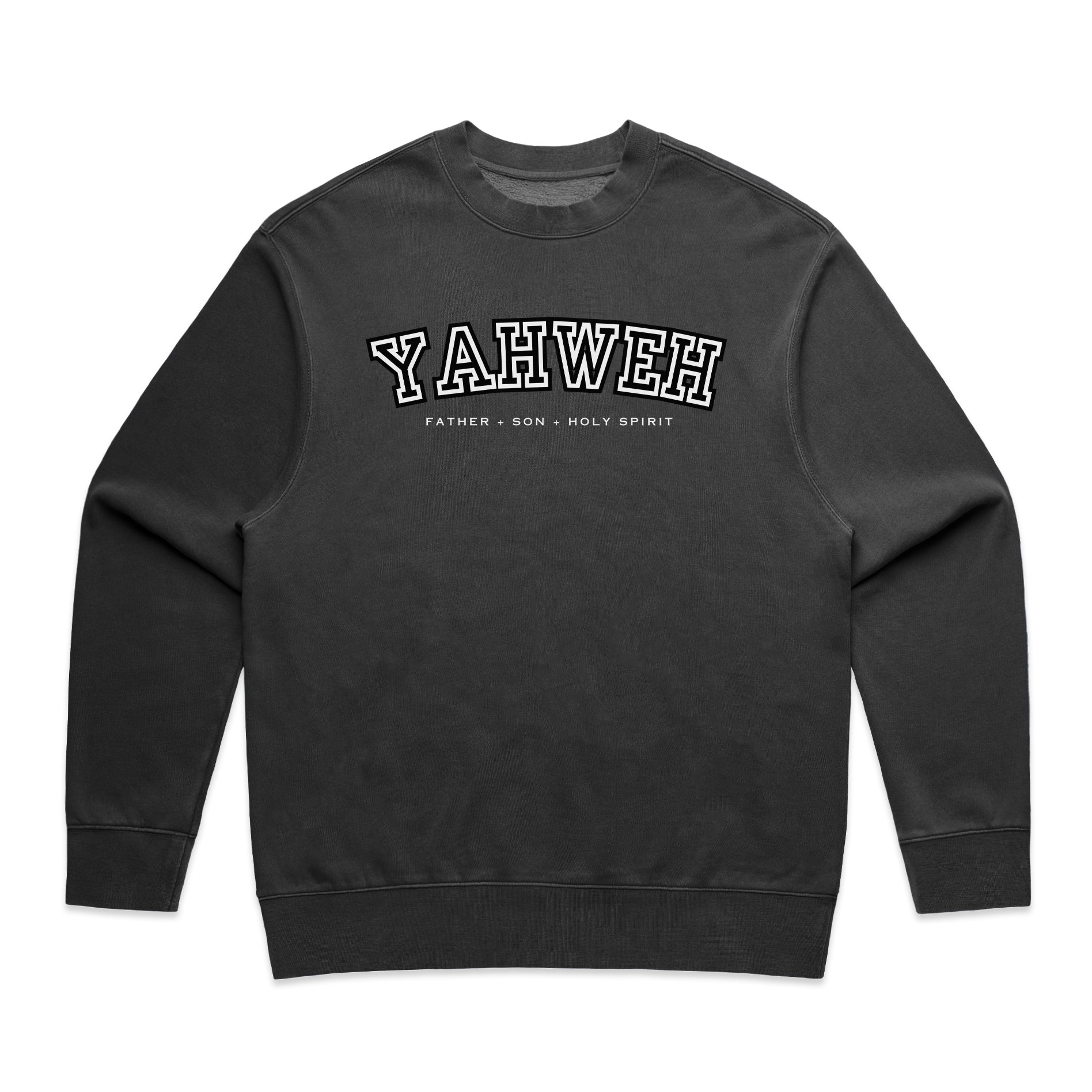 "YAHWEH" UNIVERSITY RELAXED CREWNECK - BLACK