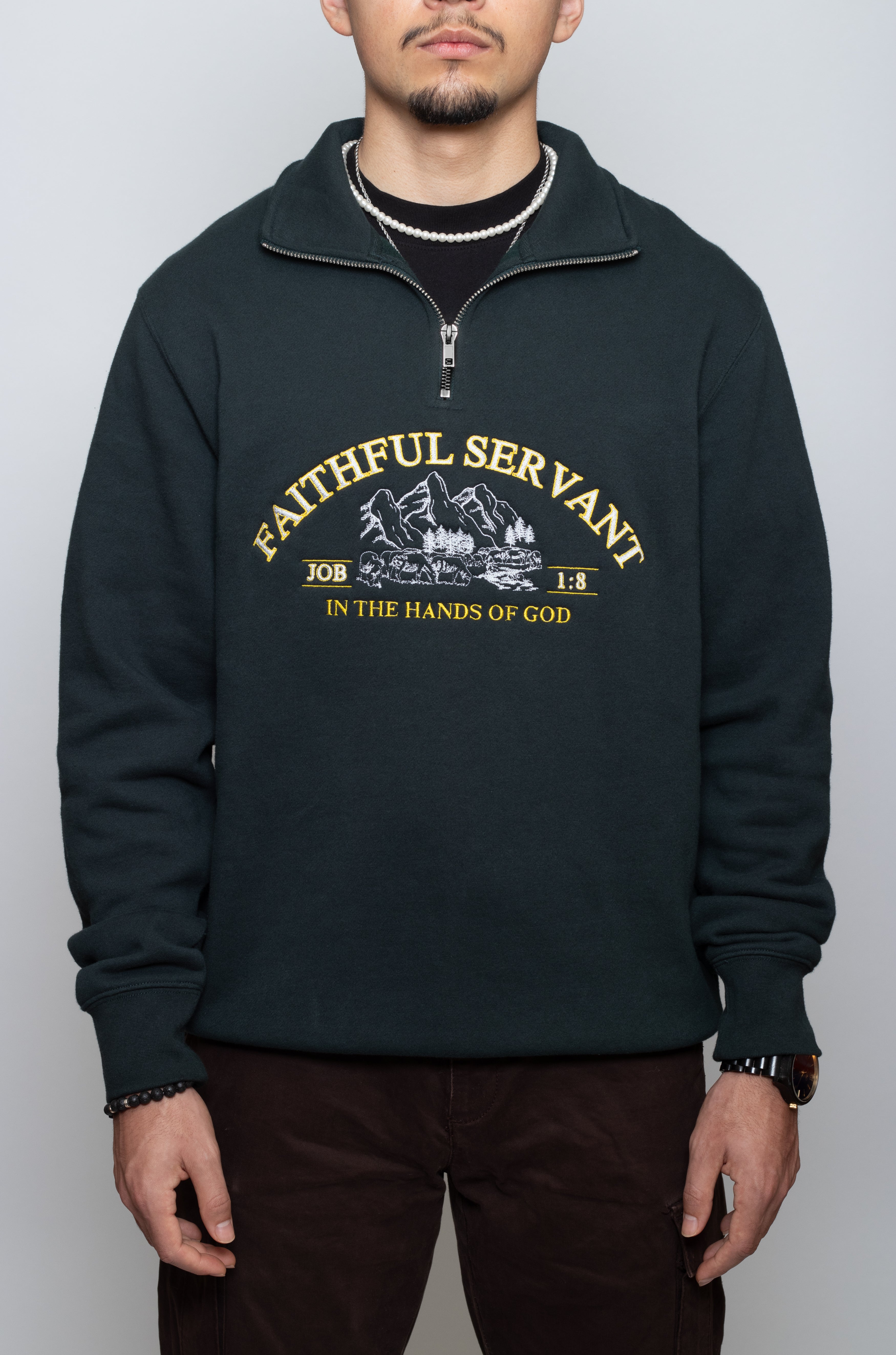 FAITHFUL SERVANT PREMIUM HALF ZIP - EMBROIDERED (HUNTER)