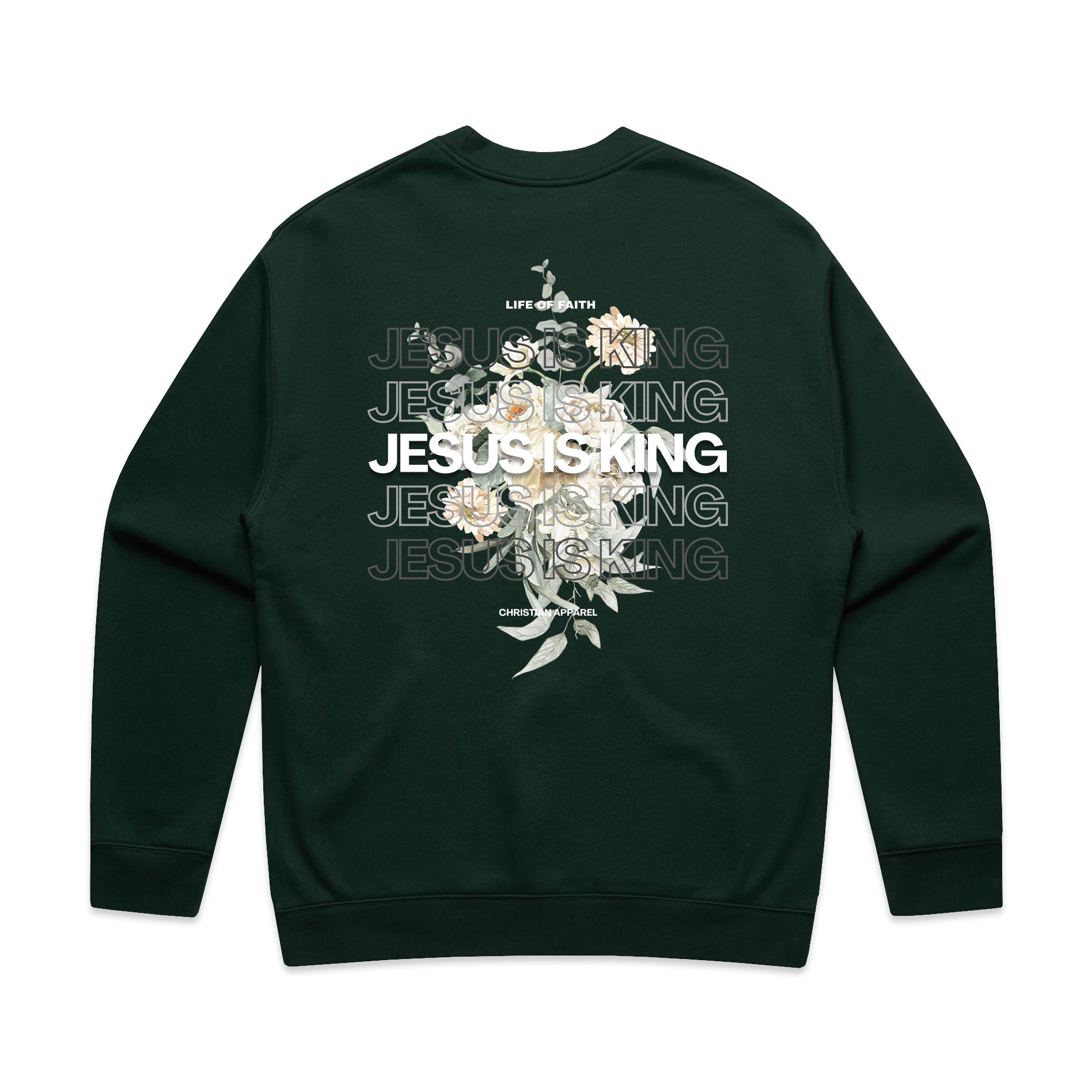 JESUS IS KING RELAXED CREWNECK - OLIVE